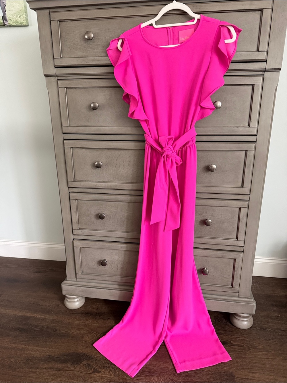 Lilly Pulitzer Hot Pink Ruffle-Sleeve Jumpsuit with Tie Waist Size 0